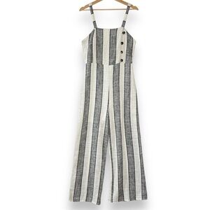 Urban Romantics Jumpsuit Romper Womens L Striped Linen Blend Wide Leg Sleeveless